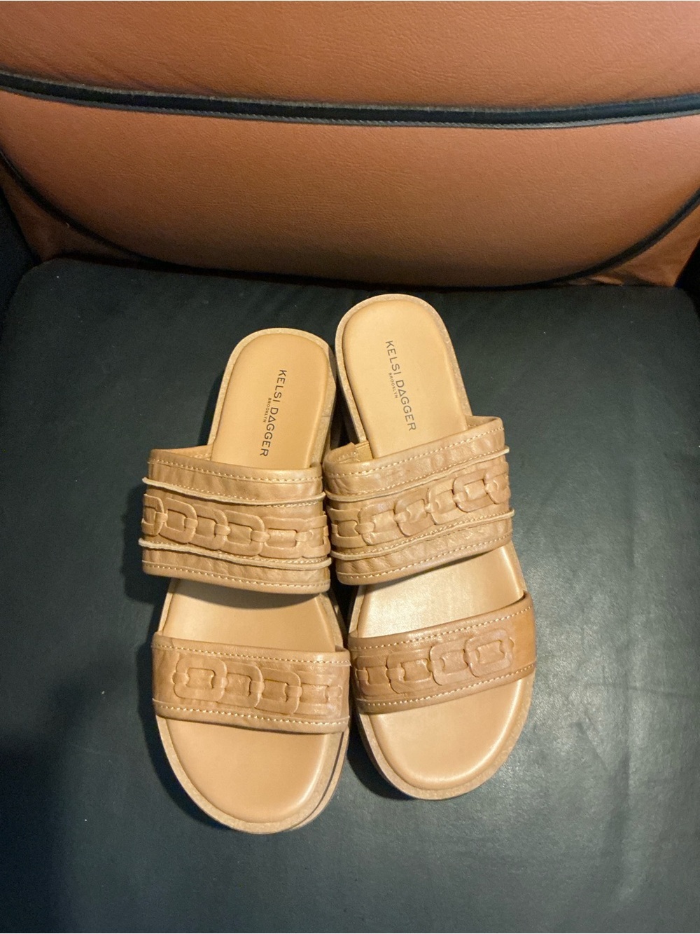 Kelsi Dagger Tan Double-Strap Slide Sandals